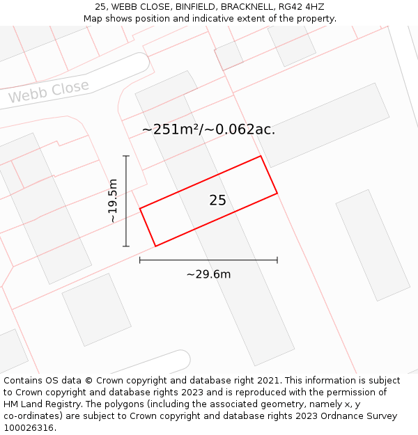 25, WEBB CLOSE, BINFIELD, BRACKNELL, RG42 4HZ: Plot and title map