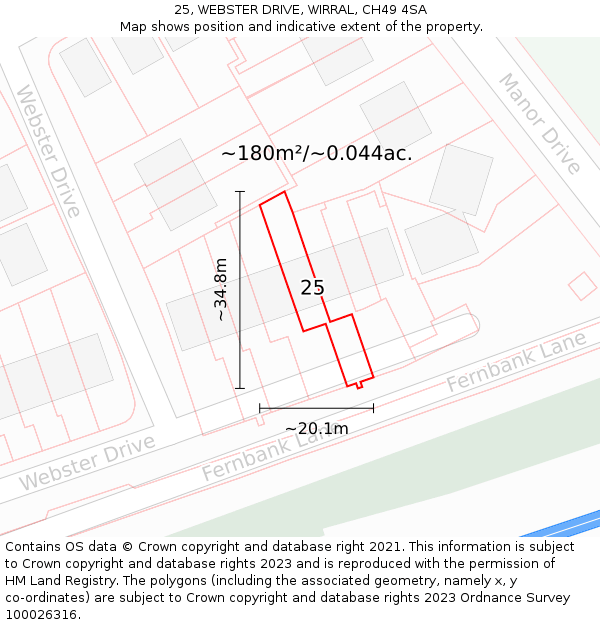 25, WEBSTER DRIVE, WIRRAL, CH49 4SA: Plot and title map