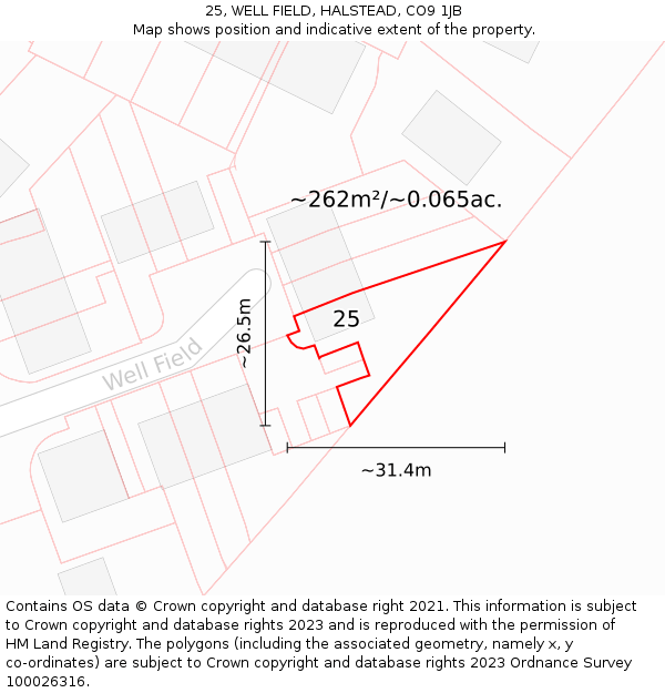 25, WELL FIELD, HALSTEAD, CO9 1JB: Plot and title map