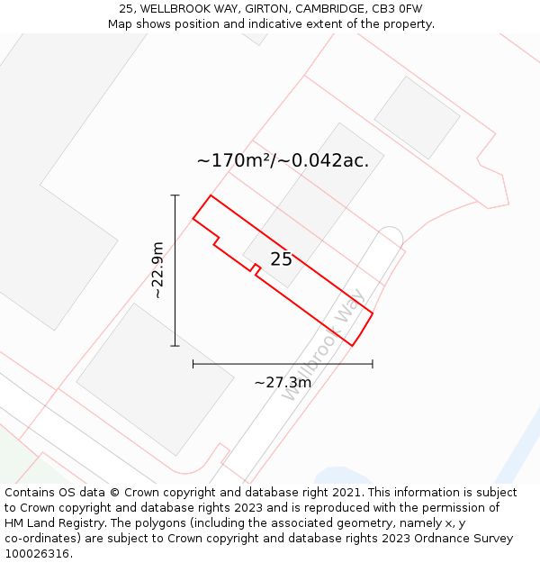 25, WELLBROOK WAY, GIRTON, CAMBRIDGE, CB3 0FW: Plot and title map