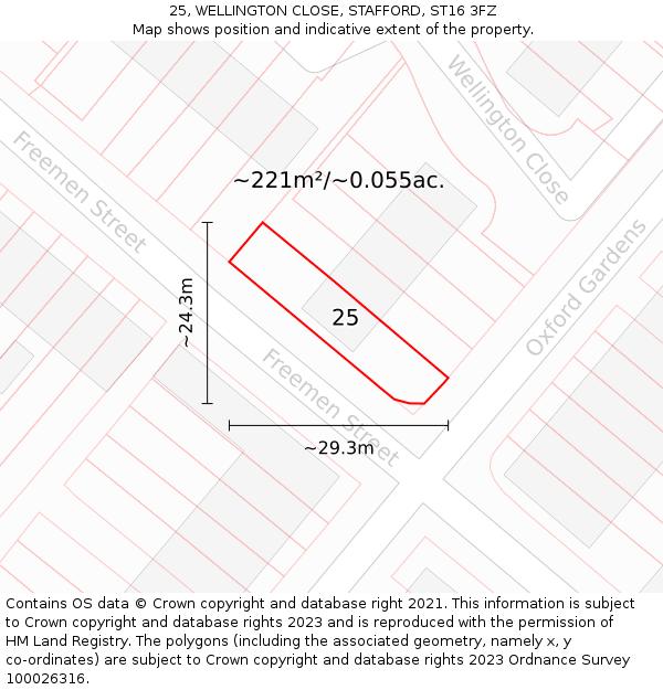 25, WELLINGTON CLOSE, STAFFORD, ST16 3FZ: Plot and title map