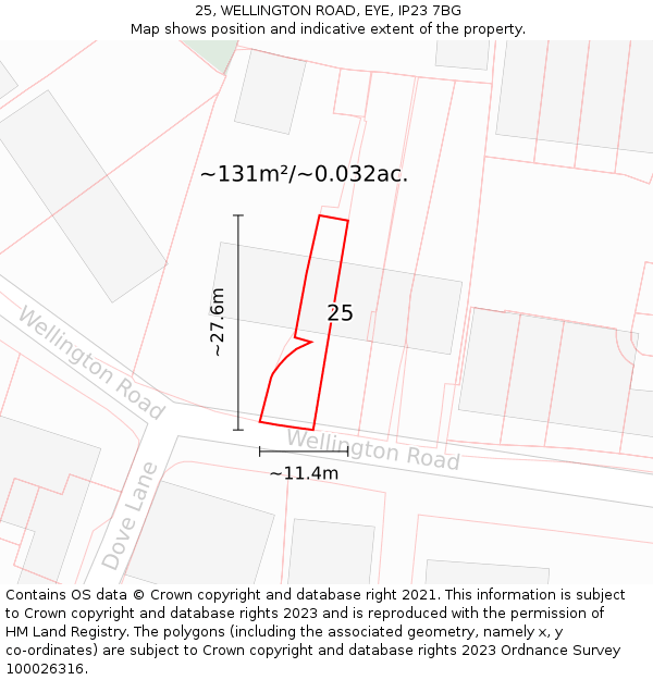25, WELLINGTON ROAD, EYE, IP23 7BG: Plot and title map