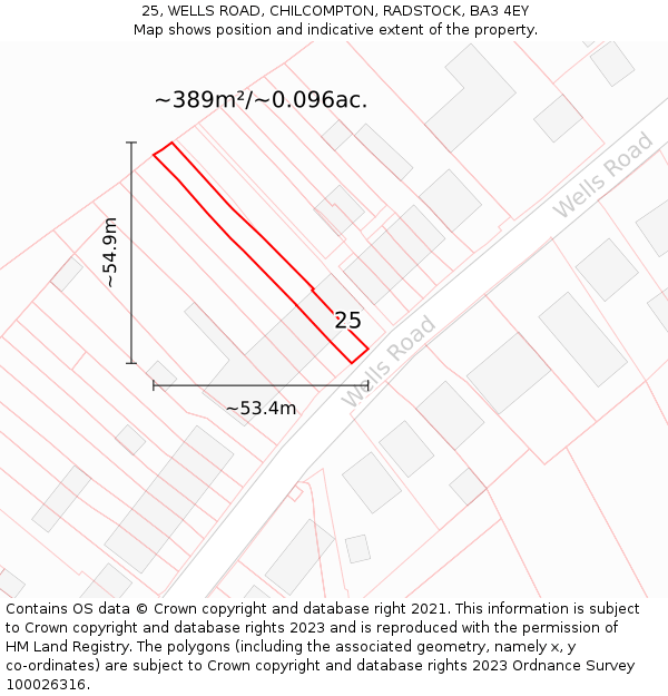 25, WELLS ROAD, CHILCOMPTON, RADSTOCK, BA3 4EY: Plot and title map