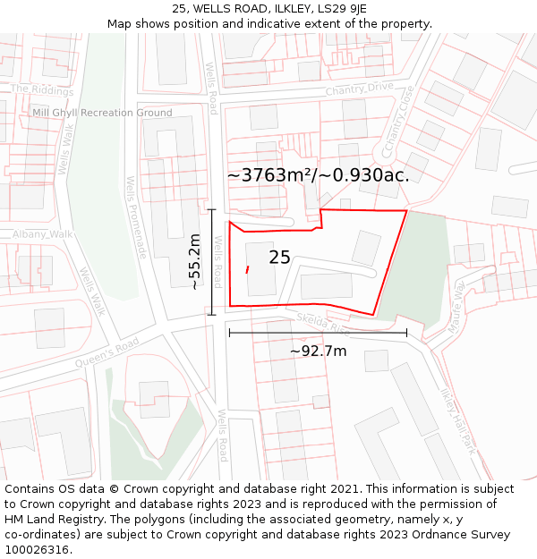 25, WELLS ROAD, ILKLEY, LS29 9JE: Plot and title map