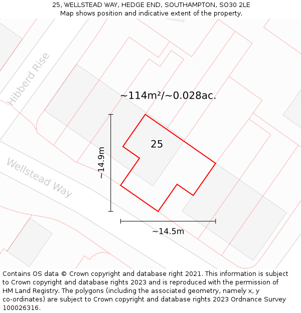 25, WELLSTEAD WAY, HEDGE END, SOUTHAMPTON, SO30 2LE: Plot and title map