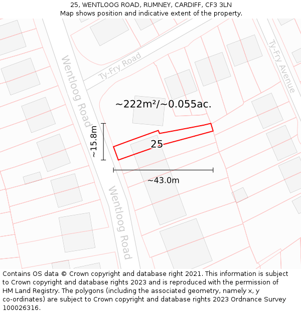 25, WENTLOOG ROAD, RUMNEY, CARDIFF, CF3 3LN: Plot and title map