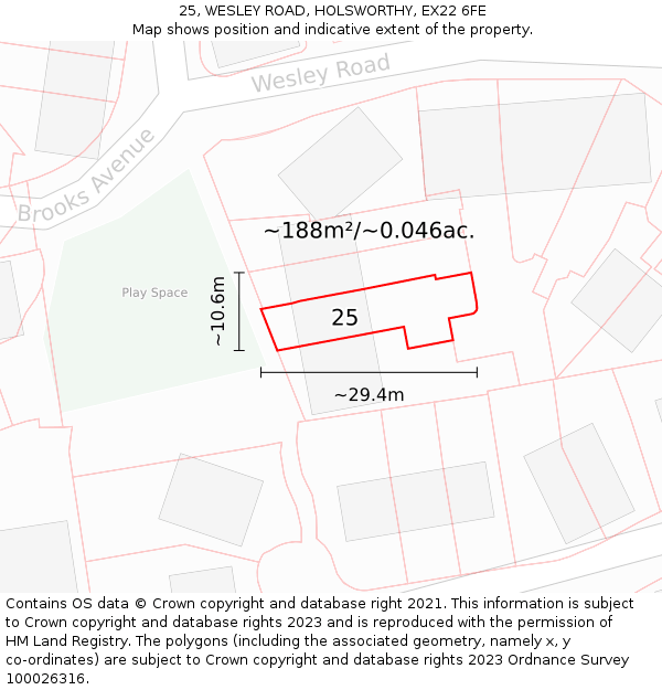 25, WESLEY ROAD, HOLSWORTHY, EX22 6FE: Plot and title map