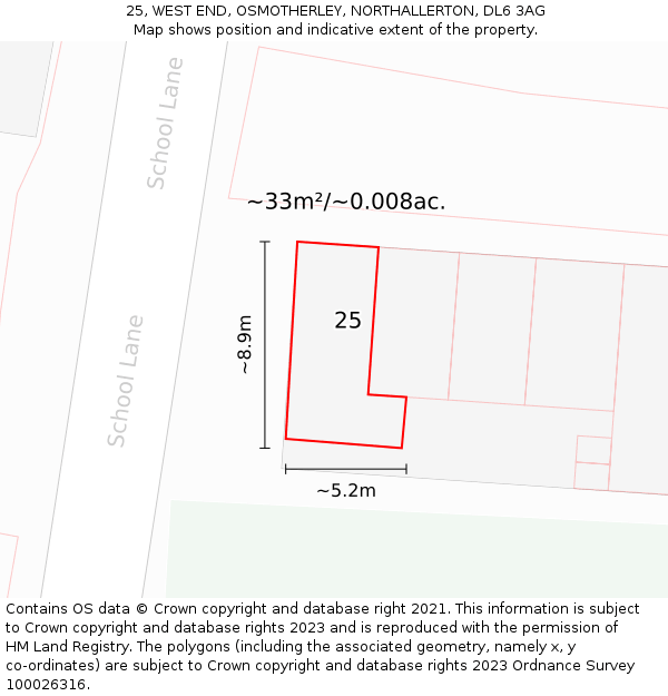 25, WEST END, OSMOTHERLEY, NORTHALLERTON, DL6 3AG: Plot and title map