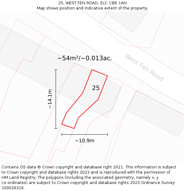25, WEST FEN ROAD, ELY, CB6 1AN: Plot and title map