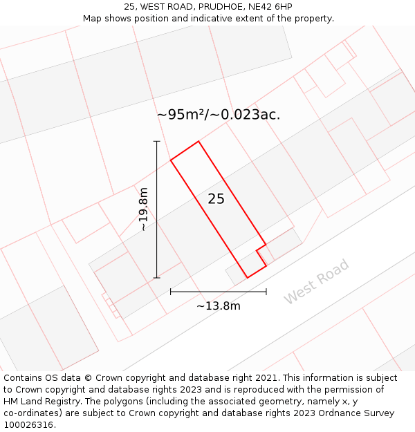25, WEST ROAD, PRUDHOE, NE42 6HP: Plot and title map