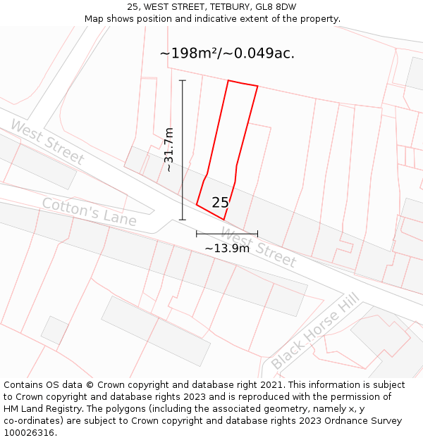 25, WEST STREET, TETBURY, GL8 8DW: Plot and title map