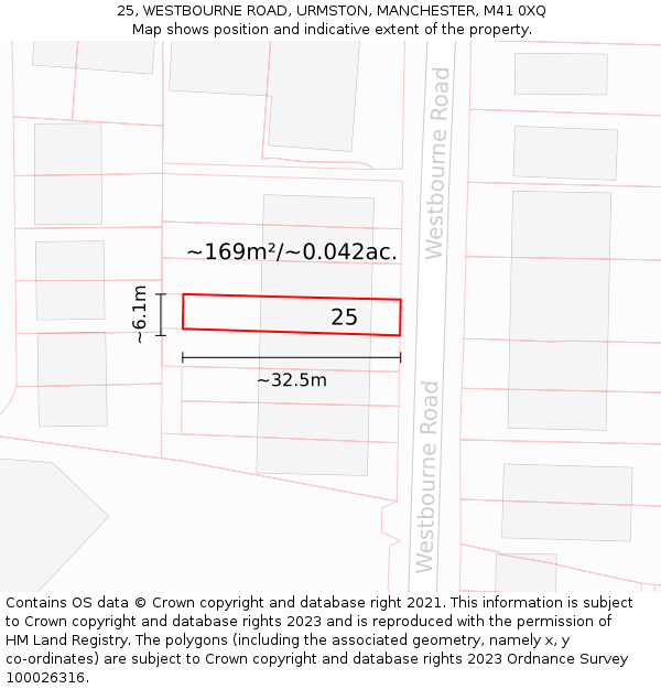 25, WESTBOURNE ROAD, URMSTON, MANCHESTER, M41 0XQ: Plot and title map
