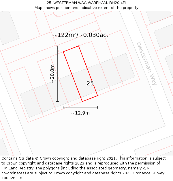 25, WESTERMAN WAY, WAREHAM, BH20 4FL: Plot and title map