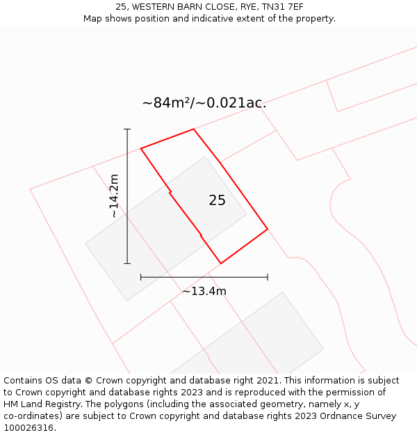 25, WESTERN BARN CLOSE, RYE, TN31 7EF: Plot and title map