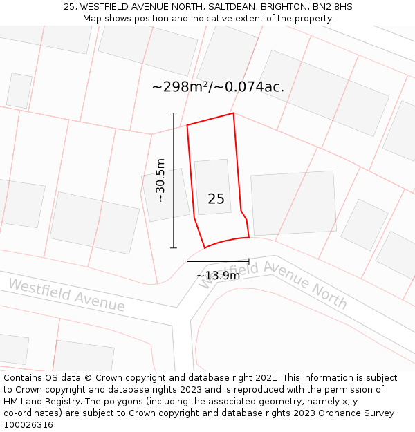 25, WESTFIELD AVENUE NORTH, SALTDEAN, BRIGHTON, BN2 8HS: Plot and title map
