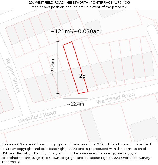 25, WESTFIELD ROAD, HEMSWORTH, PONTEFRACT, WF9 4QG: Plot and title map