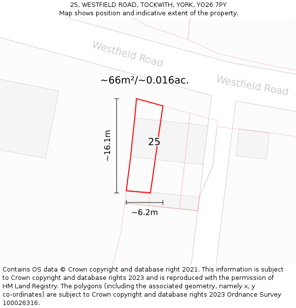 25, WESTFIELD ROAD, TOCKWITH, YORK, YO26 7PY: Plot and title map