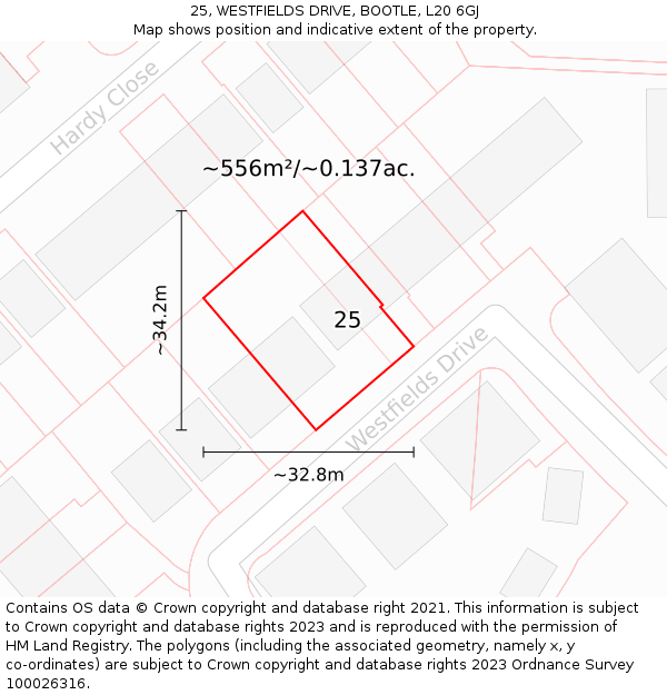 25, WESTFIELDS DRIVE, BOOTLE, L20 6GJ: Plot and title map