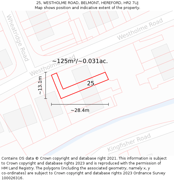 25, WESTHOLME ROAD, BELMONT, HEREFORD, HR2 7UJ: Plot and title map