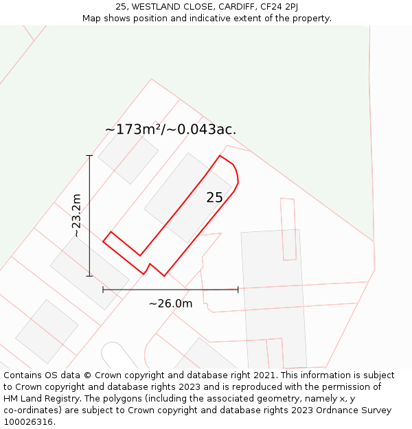 25, WESTLAND CLOSE, CARDIFF, CF24 2PJ: Plot and title map