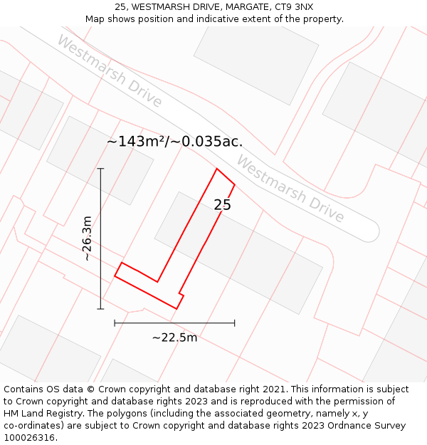 25, WESTMARSH DRIVE, MARGATE, CT9 3NX: Plot and title map