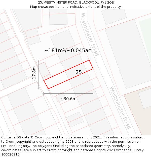 25, WESTMINSTER ROAD, BLACKPOOL, FY1 2QE: Plot and title map