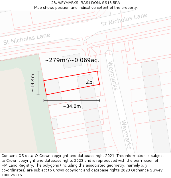 25, WEYMARKS, BASILDON, SS15 5PA: Plot and title map