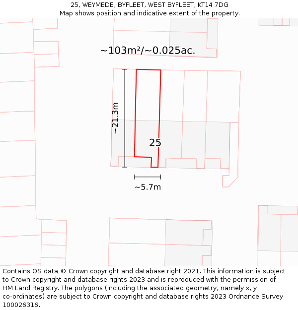25, WEYMEDE, BYFLEET, WEST BYFLEET, KT14 7DG: Plot and title map