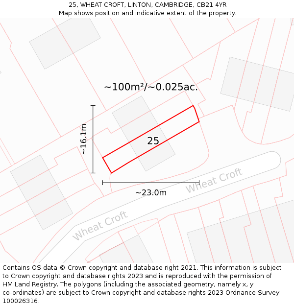 25, WHEAT CROFT, LINTON, CAMBRIDGE, CB21 4YR: Plot and title map