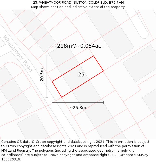 25, WHEATMOOR ROAD, SUTTON COLDFIELD, B75 7HH: Plot and title map