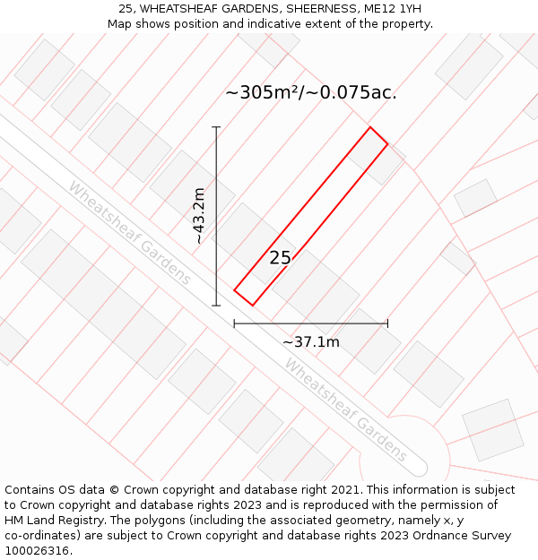 25, WHEATSHEAF GARDENS, SHEERNESS, ME12 1YH: Plot and title map