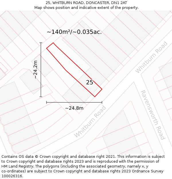 25, WHITBURN ROAD, DONCASTER, DN1 2AT: Plot and title map