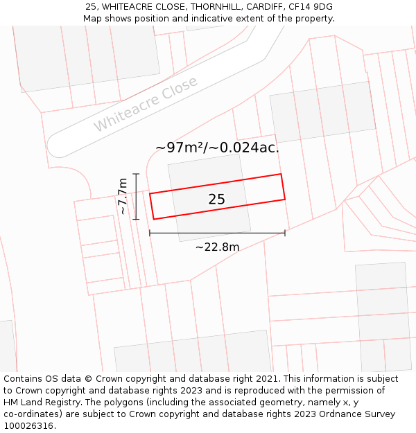 25, WHITEACRE CLOSE, THORNHILL, CARDIFF, CF14 9DG: Plot and title map