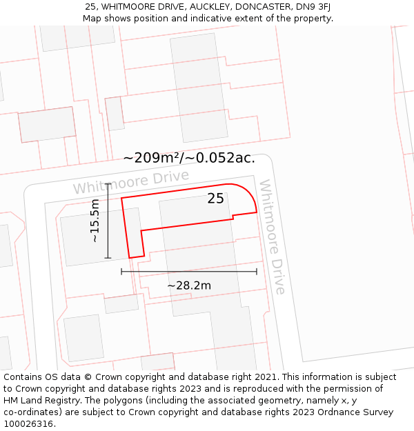 25, WHITMOORE DRIVE, AUCKLEY, DONCASTER, DN9 3FJ: Plot and title map