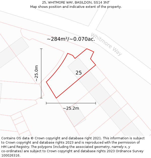 25, WHITMORE WAY, BASILDON, SS14 3NT: Plot and title map
