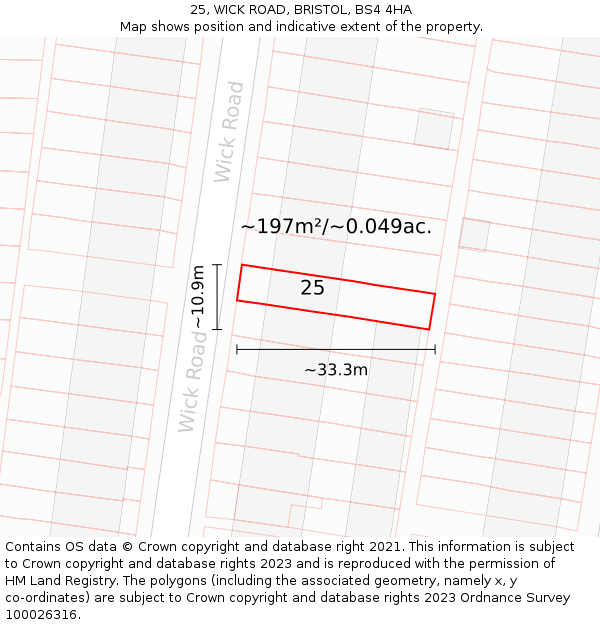 25, WICK ROAD, BRISTOL, BS4 4HA: Plot and title map