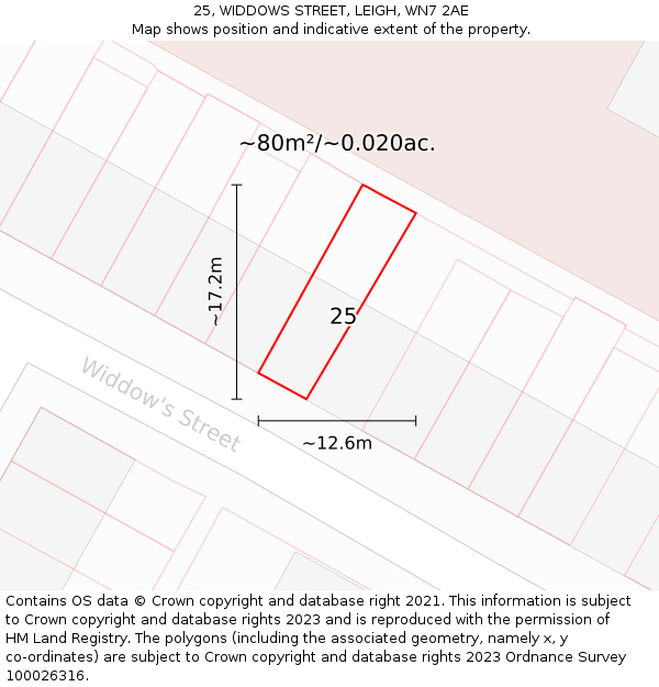 25, WIDDOWS STREET, LEIGH, WN7 2AE: Plot and title map