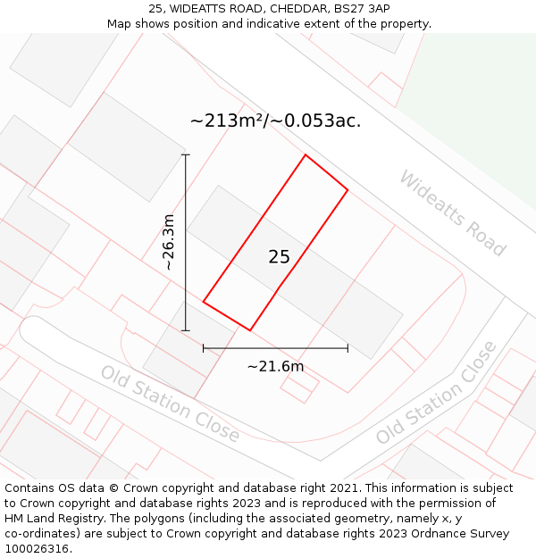 25, WIDEATTS ROAD, CHEDDAR, BS27 3AP: Plot and title map