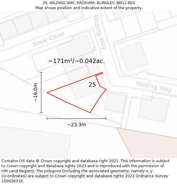 25, WILDING WAY, PADIHAM, BURNLEY, BB12 8ES: Plot and title map