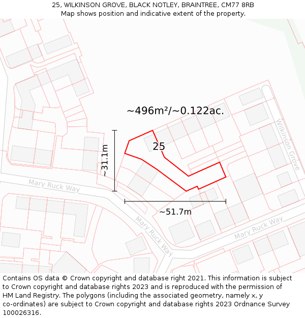 25, WILKINSON GROVE, BLACK NOTLEY, BRAINTREE, CM77 8RB: Plot and title map