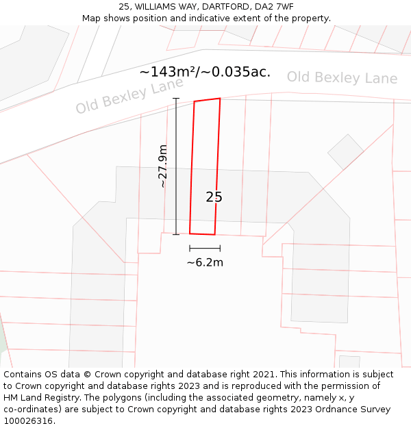25, WILLIAMS WAY, DARTFORD, DA2 7WF: Plot and title map