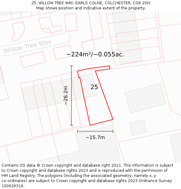 25, WILLOW TREE WAY, EARLS COLNE, COLCHESTER, CO6 2SN: Plot and title map