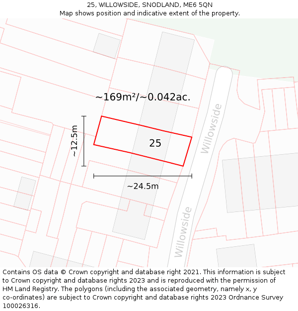 25, WILLOWSIDE, SNODLAND, ME6 5QN: Plot and title map