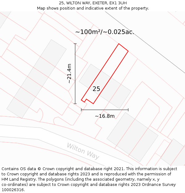 25, WILTON WAY, EXETER, EX1 3UH: Plot and title map