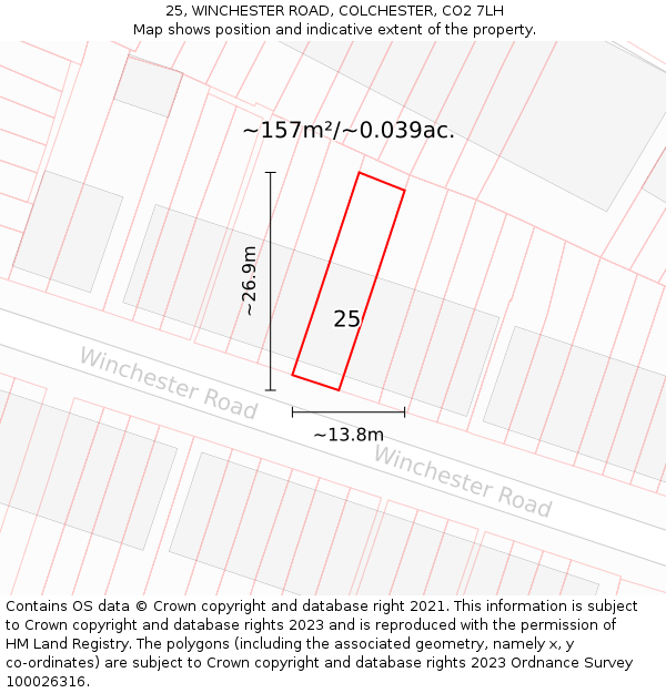 25, WINCHESTER ROAD, COLCHESTER, CO2 7LH: Plot and title map