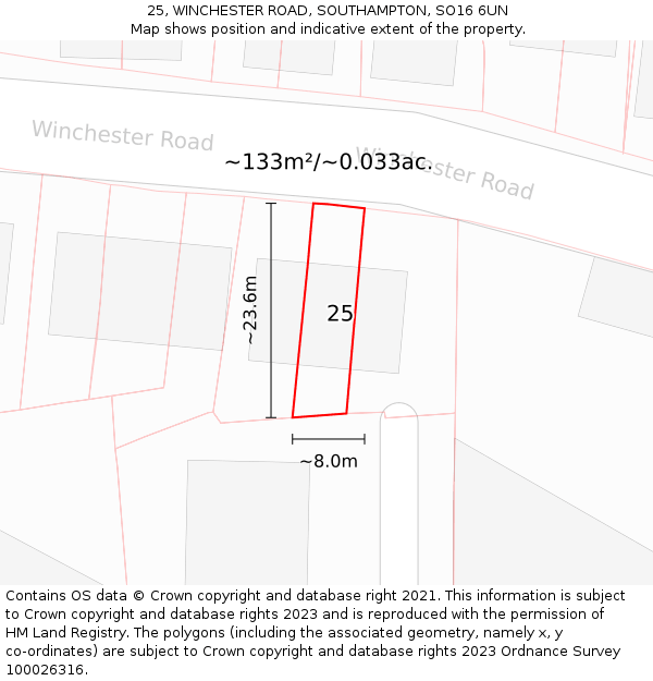 25, WINCHESTER ROAD, SOUTHAMPTON, SO16 6UN: Plot and title map
