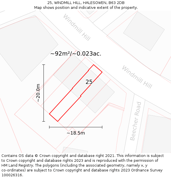25, WINDMILL HILL, HALESOWEN, B63 2DB: Plot and title map