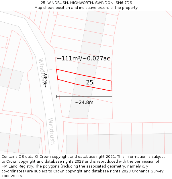 25, WINDRUSH, HIGHWORTH, SWINDON, SN6 7DS: Plot and title map