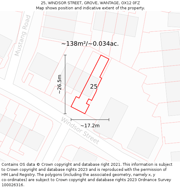 25, WINDSOR STREET, GROVE, WANTAGE, OX12 0FZ: Plot and title map