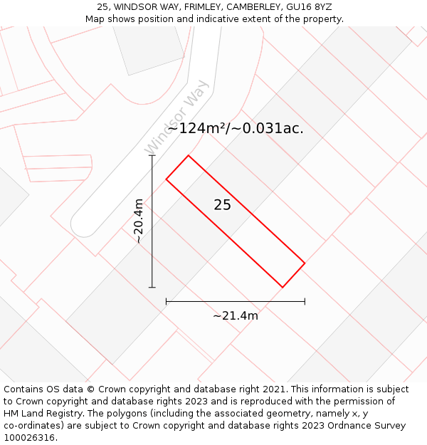25, WINDSOR WAY, FRIMLEY, CAMBERLEY, GU16 8YZ: Plot and title map